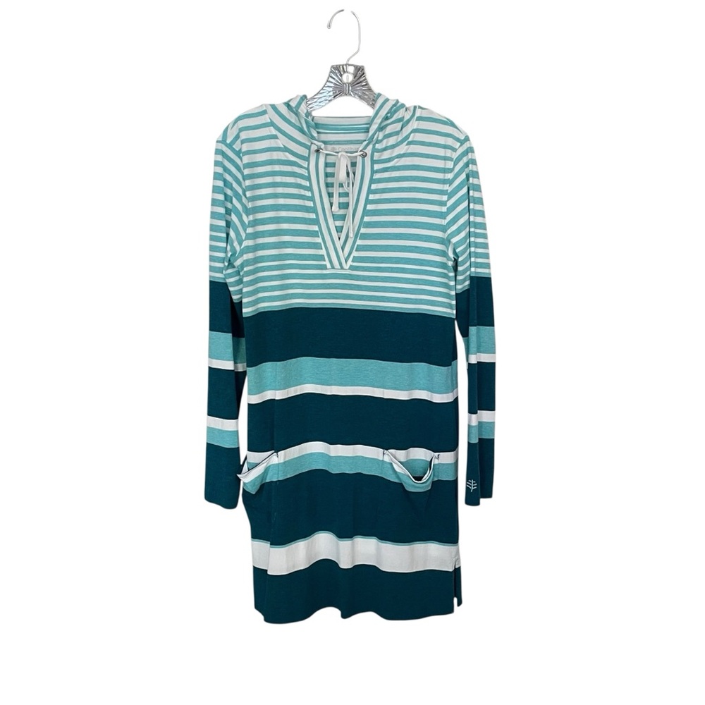 Coolibar Catalina Aqua and White Striped Cover-Up Dress